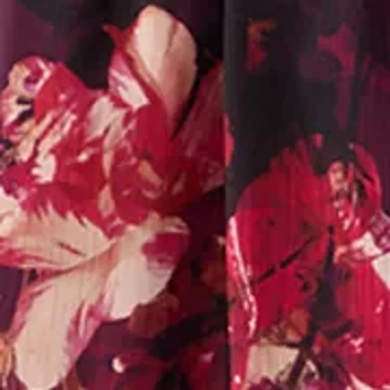 Women's Long Sleeve Mock Neck Floral Print Chiffon Fit and Flare Dress