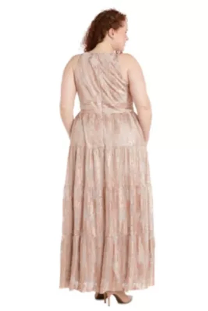 1Pc Foil Print Pleated Mesh Tiered Halter Dress