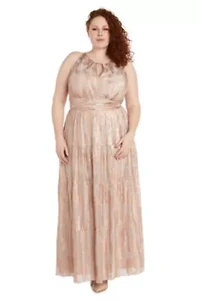 1Pc Foil Print Pleated Mesh Tiered Halter Dress