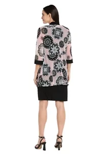 2Pc Printed Medallion Mesh Jacket Dress with Detachable Necklace