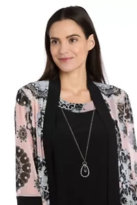 2Pc Printed Medallion Mesh Jacket Dress with Detachable Necklace