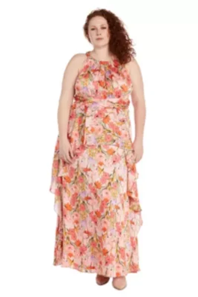 Womens 1Pc Printed Chiffon Ruffle Halter Dress