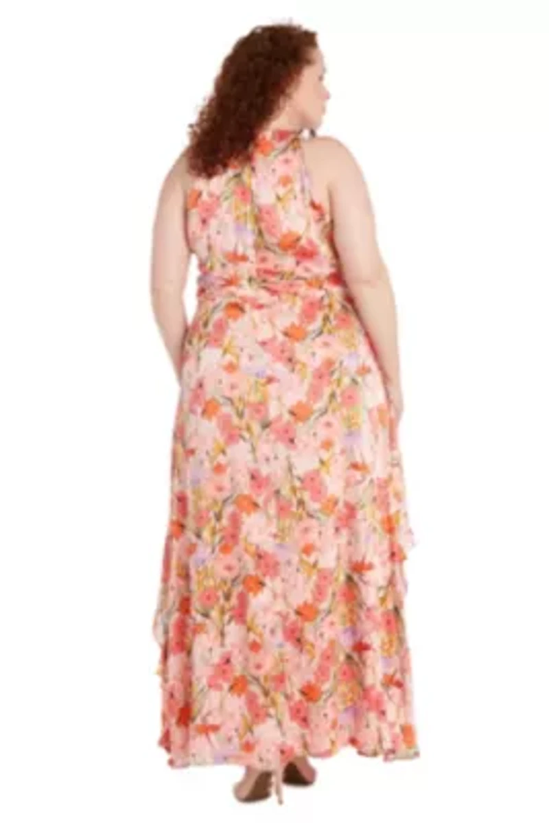 Womens 1Pc Printed Chiffon Ruffle Halter Dress