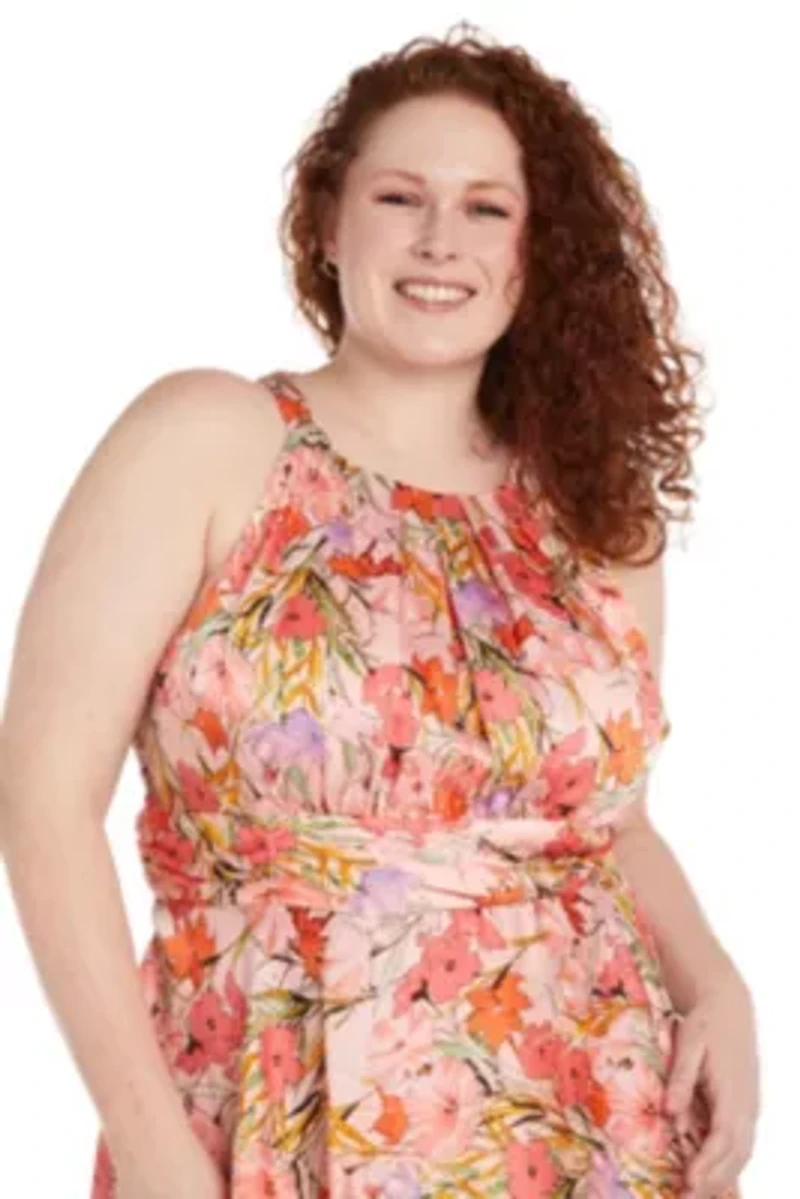 Womens 1Pc Printed Chiffon Ruffle Halter Dress