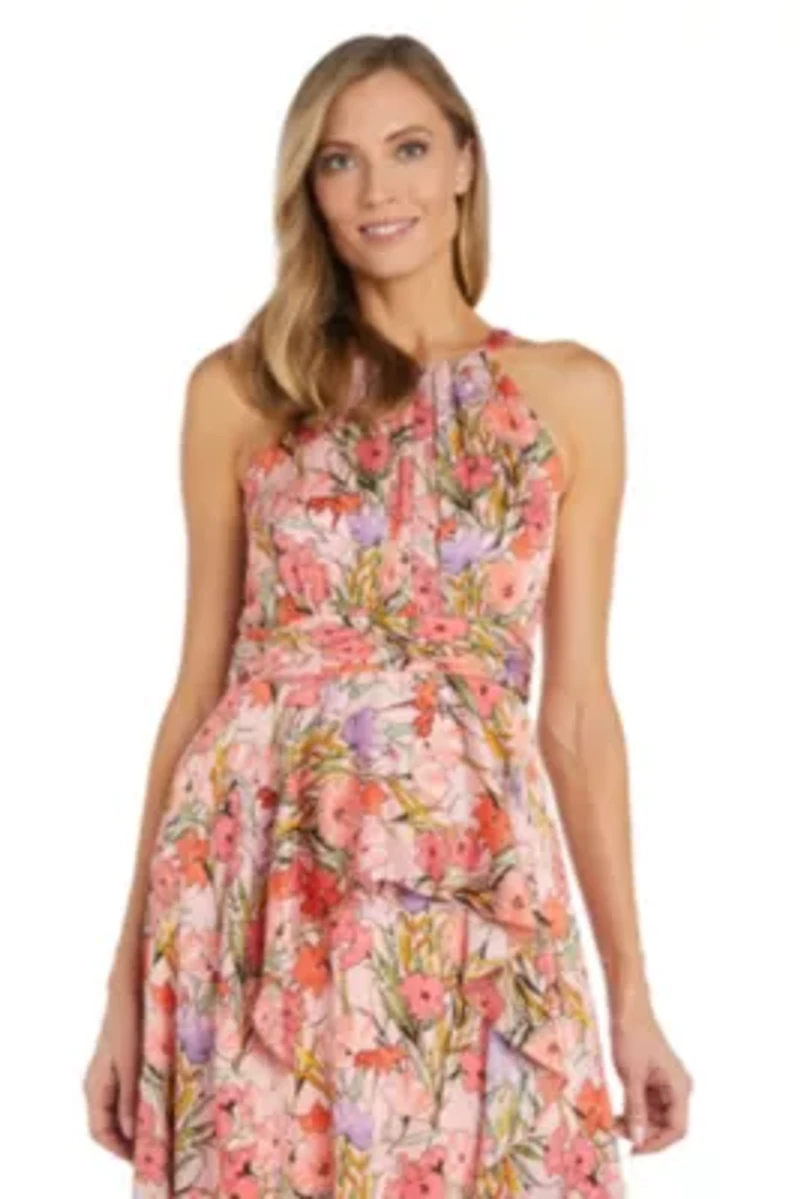 Missy 1Pc Printed Chiffon Ruffle Halter Dress