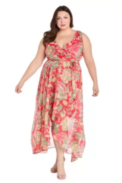 1Pc Printed Chiffon Lurex Hi Lo Wrap Dress