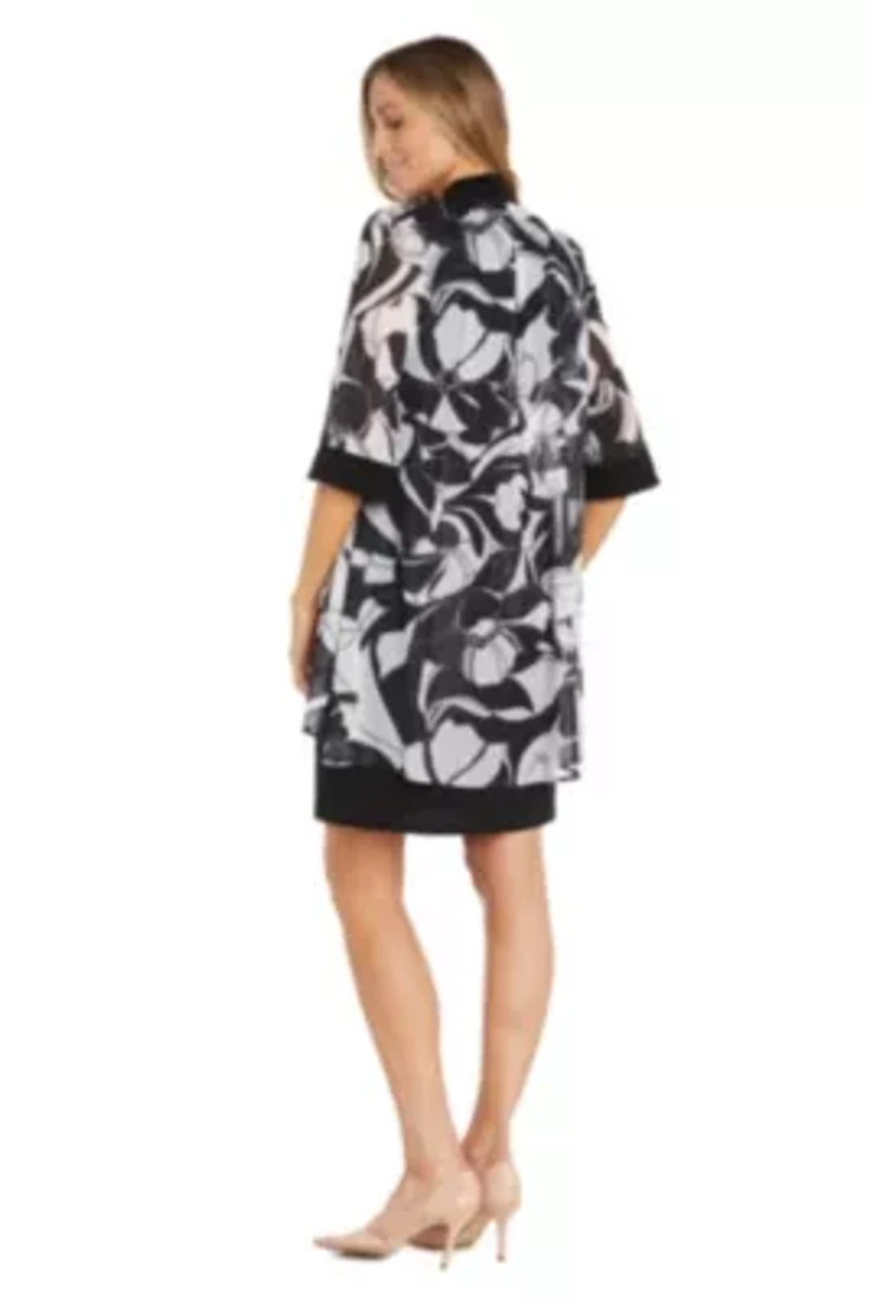 2Pc Printed Chiffon and Jersey Jacket Dress with Detachable Necklace