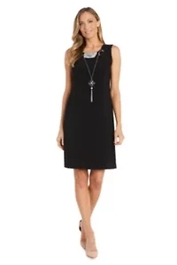 2Pc Printed Chiffon and Jersey Jacket Dress with Detachable Necklace