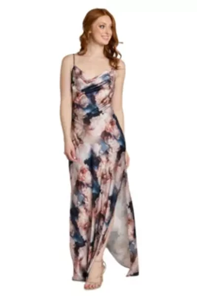 Printed Satin Cowl Neck Dress