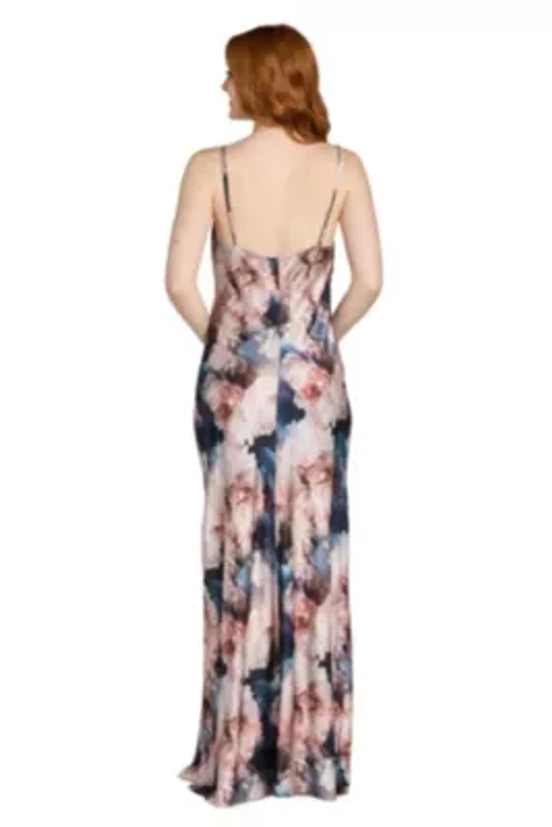 Printed Satin Cowl Neck Dress