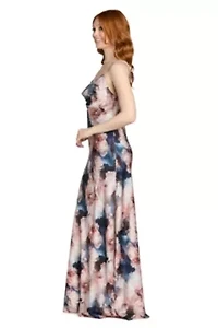 Printed Satin Cowl Neck Dress