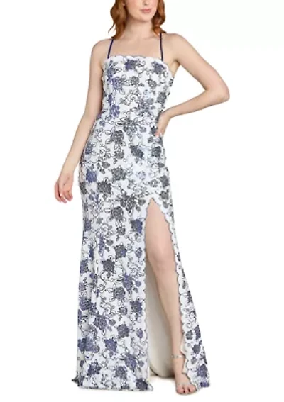 Women's Sleeveless Scalloped Sequin Gown