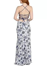 Women's Sleeveless Scalloped Sequin Gown