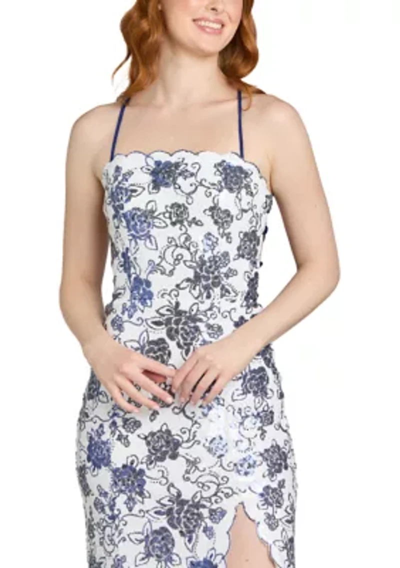 Women's Sleeveless Scalloped Sequin Gown