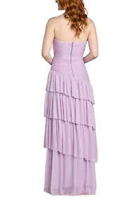 Women's Strapless Tiered Glitter Mesh Dress