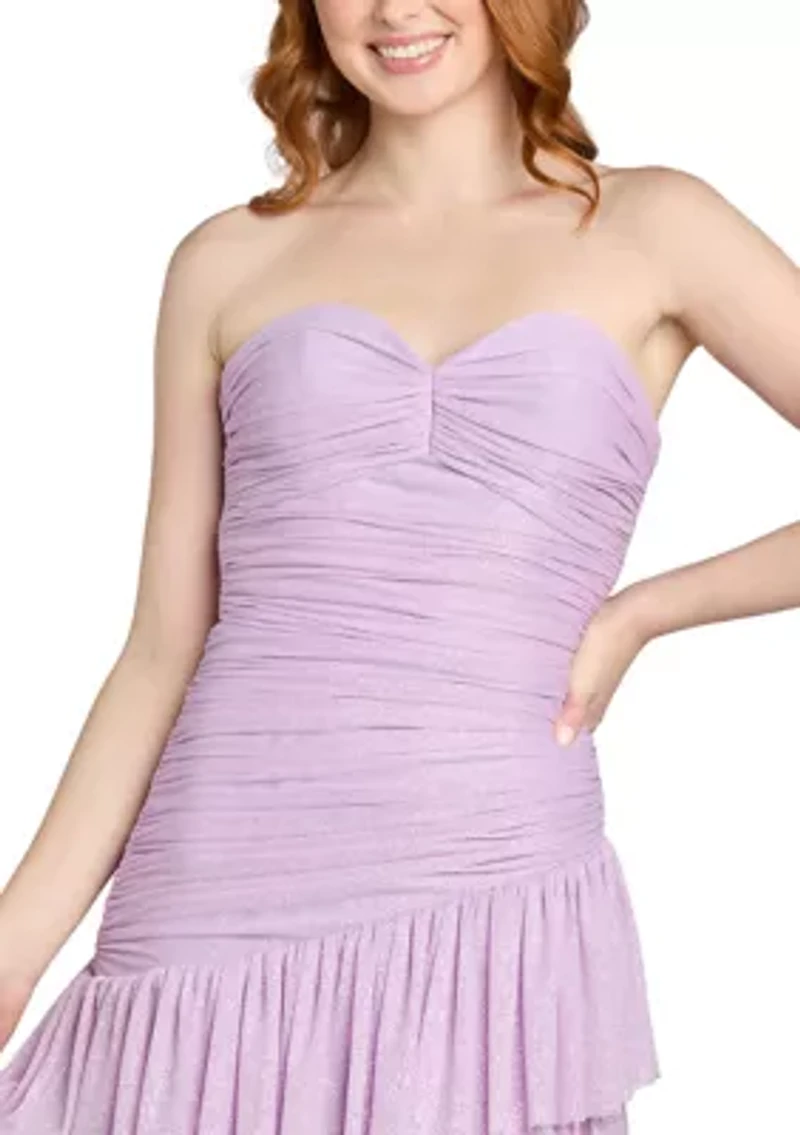 Women's Strapless Tiered Glitter Mesh Dress