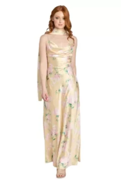 Long Silky Satin Floral Dress