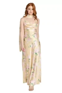 Long Silky Satin Floral Dress