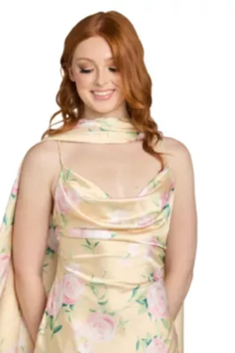 Long Silky Satin Floral Dress