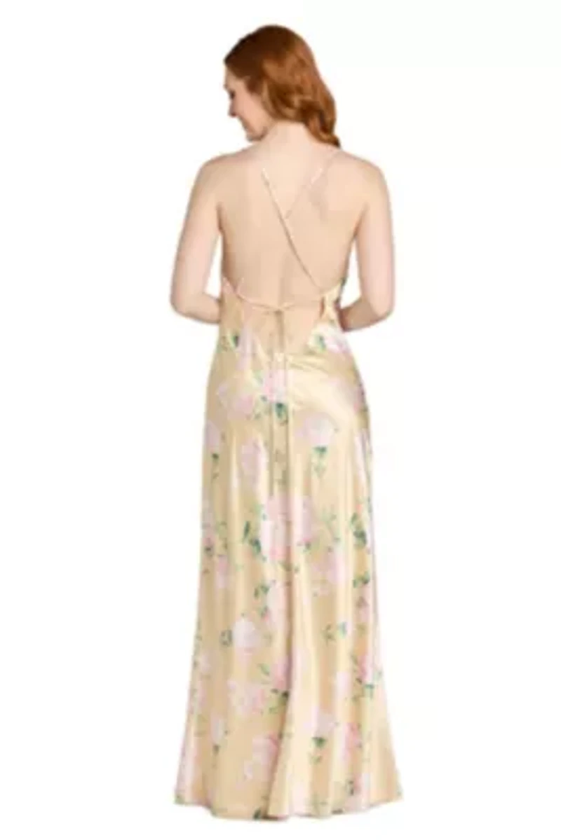 Long Silky Satin Floral Dress