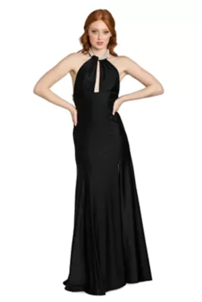 Pearl Neck Halter Gown
