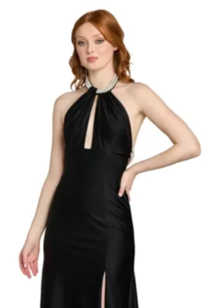 Pearl Neck Halter Gown