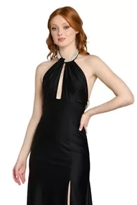 Pearl Neck Halter Gown