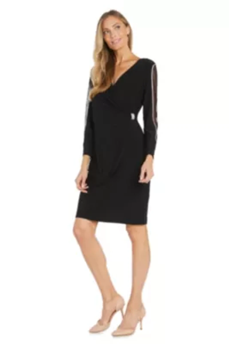1Pc Dtl Sheer Insert Slv Wrap Dress