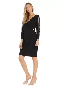 1Pc Dtl Sheer Insert Slv Wrap Dress