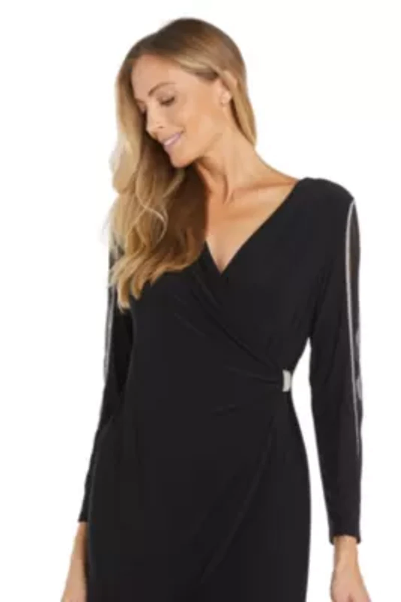 1Pc Dtl Sheer Insert Slv Wrap Dress