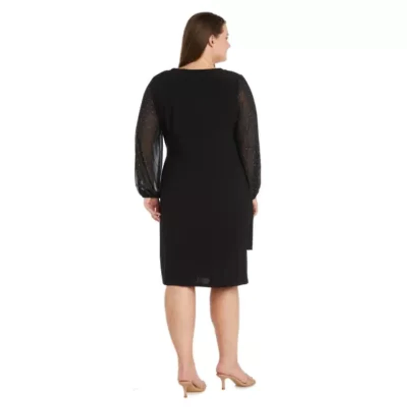 1Pc Sheer Balloon Sleeve With Stud Detail Wrap Dress