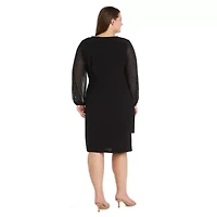 1Pc Sheer Balloon Sleeve With Stud Detail Wrap Dress