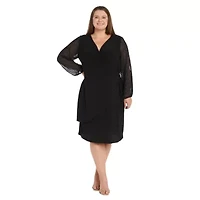 1Pc Sheer Balloon Sleeve With Stud Detail Wrap Dress