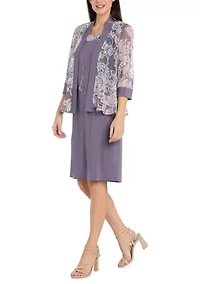 Women's Floral Mesh Jacket Dress with Necklace