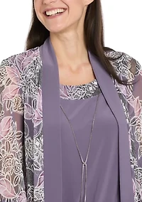 Women's Floral Mesh Jacket Dress with Necklace
