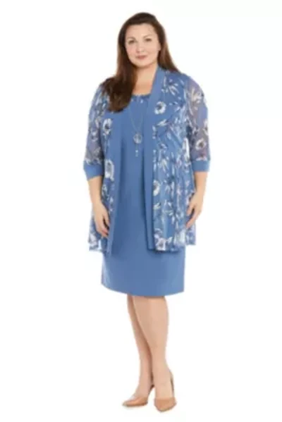 2Pc Printed Puff Print Jacket Dress With Tank And Detachable Necklace