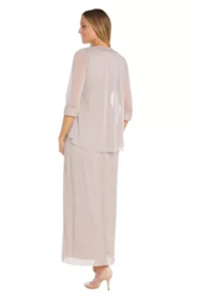 2 Pc Matte Jersey Chiffon And Pleated Crinkle With Holo Trans Jacket Dress