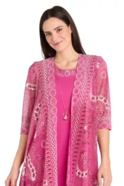 2Pc Medallion Printed Mesh Flyaway Jacket Dress With Detachable Necklace