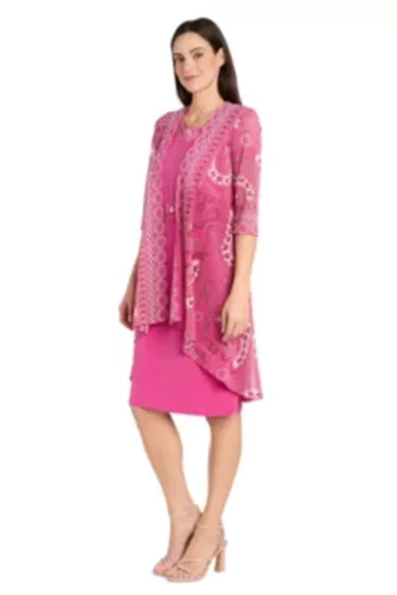 2Pc Medallion Printed Mesh Flyaway Jacket Dress With Detachable Necklace
