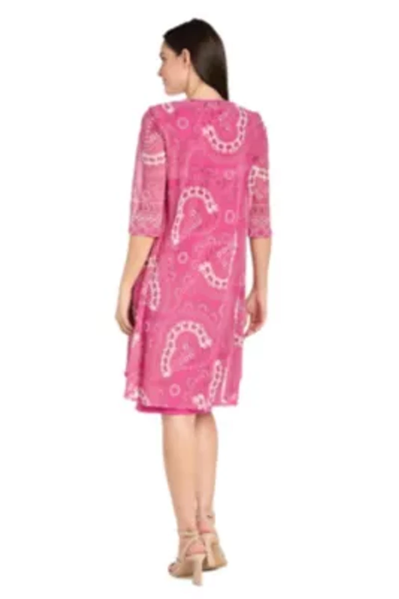 2Pc Medallion Printed Mesh Flyaway Jacket Dress With Detachable Necklace