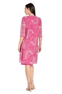 2Pc Medallion Printed Mesh Flyaway Jacket Dress With Detachable Necklace