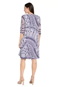 2Pc Printed Flyaway Mesh Jacket And Jersey Dress With Removable Necklace