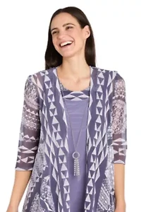 2Pc Printed Flyaway Mesh Jacket And Jersey Dress With Removable Necklace