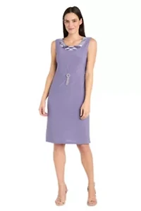 2Pc Printed Flyaway Mesh Jacket And Jersey Dress With Removable Necklace