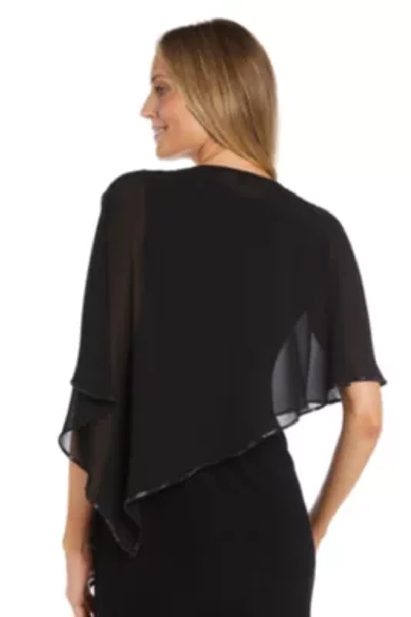 Chiffon Poncho With Split Sleeve And Rhinestone Trim Around Edges