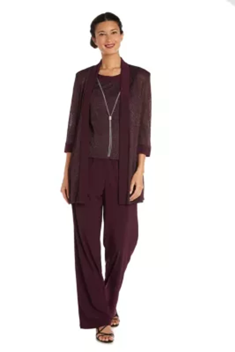Women's 3-Piece Metallic Ribbed Pant Set