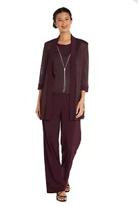 Women's 3-Piece Metallic Ribbed Pant Set
