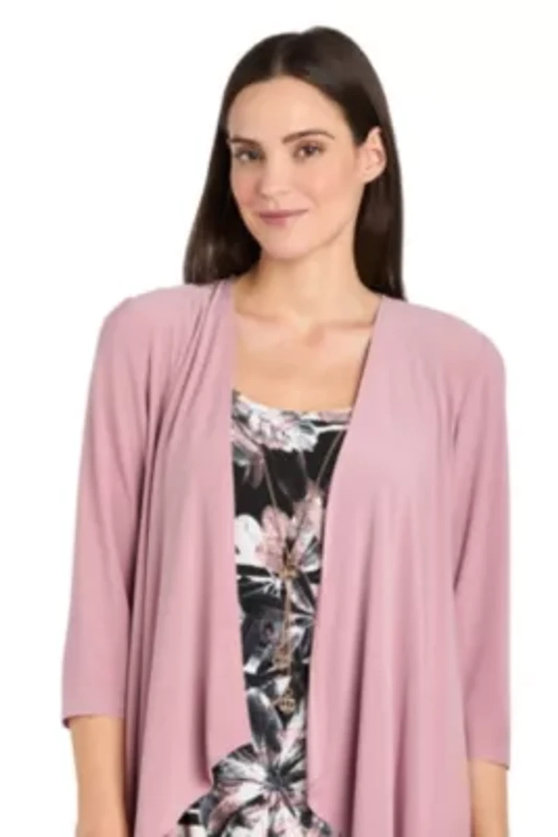 2Pc Printed Floral Tank Dress with Solid Flyaway Jacket and Detachable Necklace