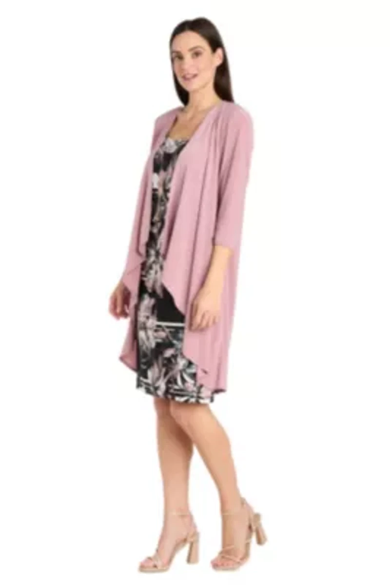 2Pc Printed Floral Tank Dress with Solid Flyaway Jacket and Detachable Necklace