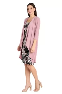 2Pc Printed Floral Tank Dress with Solid Flyaway Jacket and Detachable Necklace